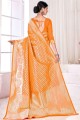 Weaving South Indian Saree in Mango orange Jacquard and silk