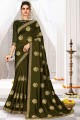 Art silk Stone Thatch green Saree with Blouse