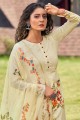 Double spanish white Printed Salwar Kameez in Cotton