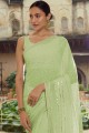 Mirror Georgette Saree in Green with Blouse