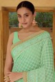 Thread stone with moti Georgette Green Saree with Blouse