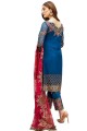 Faux georgette Palazzo Suit with Embroidered in Deep sea blue