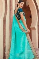 Dark turquoise Saree in Weaving Silk