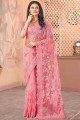 Net Stone with moti Ruddy pink Saree with Blouse