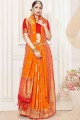 Banarasi raw silk Blaze orange Banarasi Saree in Weaving
