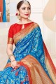 raw silk Banarasi Saree in Water blue with Weaving
