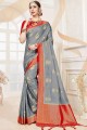Star dust grey Banarasi raw silk Banarasi Saree with Weaving