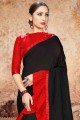 Black Lehenga Saree in Georgette with Embroidered