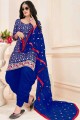 Blue Patiala Suit in Cotton with Mirror