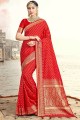 Weaving Designer Banarasi Saree in Red Silk