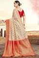 Banarasi Saree in Off white Silk with Weaving