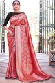 Fascinating Weaving Designer Work Banarasi raw silk Banarasi Saree in Red with Blouse