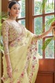 Lime yellow Sequins Saree in Silk