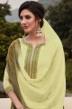Light yellow Salwar Kameez in Cotton with Embroidered