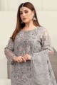 Grey Embroidered Faux georgette Pakistani Suit