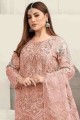 Embroidered Faux georgette Pakistani Suit in Peach with Dupatta