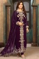 Embroidered Pakistani Suit in Purple Faux georgette