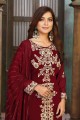 Faux georgette Pakistani Suit with Embroidered in Maroon