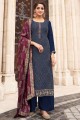 Navy blue Embroidered Pakistani Suit in Chinon chiffon