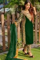 Embroidered Velvet Pakistani Suit in Green