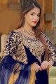 Embroidered Velvet Pakistani Suit in Blue with Dupatta