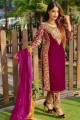 Pakistani Suit in Magenta Velvet with Embroidered