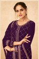 Georgette Embroidered Purple Salwar Kameez with Dupatta