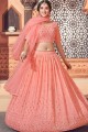 Georgette Embroidered Peach Party Lehenga Choli with Dupatta