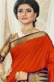 Silk Weaving red orange South Indian Saree with Blouse