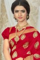 Red South Indian Saree in Silk with Weaving