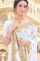 Georgette Party Wear Saree in White with Embroidered