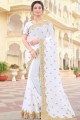 Georgette Party Wear Saree in White with Embroidered