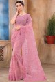 Pink Wedding Saree in Net with Resham and zircon