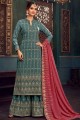 Georgette Embroidered Cyan  Pakistani Suit with Dupatta
