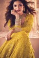 Georgette Anarkali Suit in Mustard  with Embroidered
