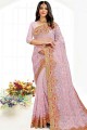 Lavender  Net Party Wear Saree with Resham,stone,embroidered