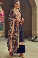 Navy blue Embroidered Faux georgette Palazzo Suit