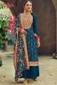 Aqua blue Faux georgette Embroidered Palazzo Suit with Dupatta