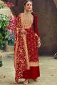 Faux georgette Palazzo Suit in Red with Embroidered
