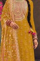 Embroidered Palazzo Suit in Faux georgette in Yellow