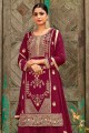 Embroidered Palazzo Suit in Maroon Faux georgette