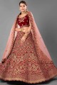 Gracefull Velvet Lehenga Choli with Lace in Maroon Color