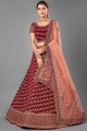 Magnificent Velvet Lehenga Choli with Lace in Maroon Color