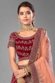 Magnificent Velvet Lehenga Choli with Lace in Maroon Color