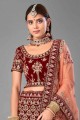 Maroon Lace Lehenga Choli in Velvet Fabric