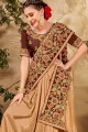 Patch,embroidered Party Wear Saree in Beige Silk