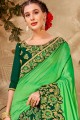 Patch,embroidered Silk Party Wear Saree in Parrot