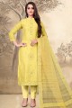 Yellow Salwar Kameez in model Chanderi with Embroidered