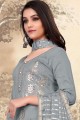 glass Cotton Embroidered Grey Salwar Kameez with Dupatta