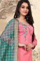 Sea green Salwar Kameez with Embroidered  glass Cotton